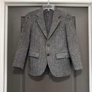 Saks Fifth Avenue Boys Grey Herringbone Tweed Wool Blazer